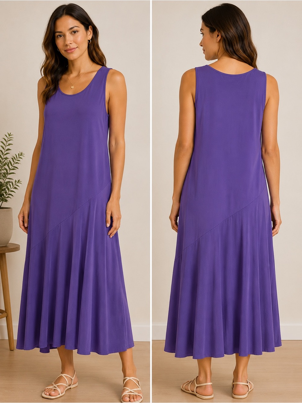 Eileen Fisher 100% Silk Georgette Purple Maxi Dress S Asymmetrical Hem Oversized